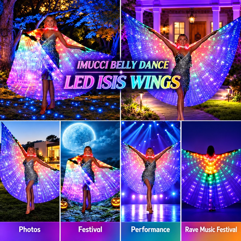 Rainbow LED Light-Up Butterfly Wings Costume, Illuminated Dance Wings for