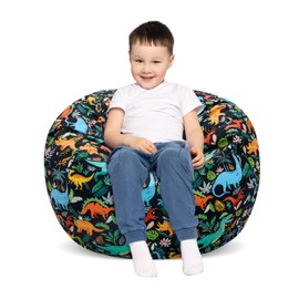 Decalsweet Bean Bag Children's Toy Stuffed Toy Storage, Large Size Cuddly Toys Storage for Girls Boys, Bean Bag Chair Cover for Children's Room, Black Dinosaur (Bag Only)