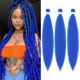 YeahPerfect Blue Braiding Hair Pre Stretched Extensions Easy Braids 26 Inch 3 Packs Hot Water Setting Professional Yaki Synthetic Hair for Box Braids (3Pcs,26Inch,#Blue)
