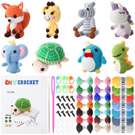 Chunful 9 Pcs Crochet Kit for Beginners DIY Animal Craft Set Adults Holiday Birthday Gift for Crochet Lovers with Step by Step Video Colorful Yarn, Hook Accessories