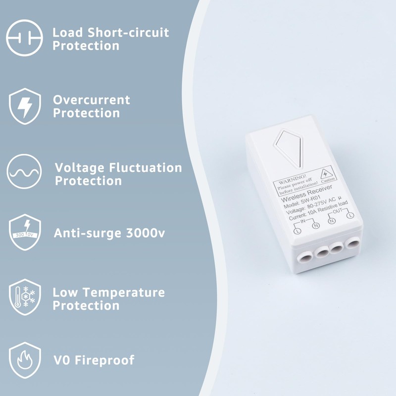 Nineleaf 6PK Wireless Light Switch and Receiver Kit, Wireless Remote