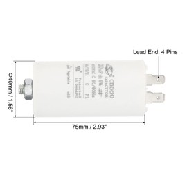 PATIKIL CBB60 20uF Running Capacitor AC 450V 4 Pins 50/60Hz Cylinder Bottom with Screw 75 x 40 mm for Air Compressor Cleaning Machine Engine Start Pack of 2