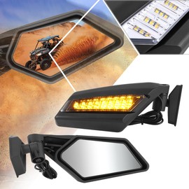 Pair of Universal Textured Black Irregular Shape Convex Style UTV Side Rear View Mirrors w/LED Turn Signal Fit for Can-Am Maverick X3