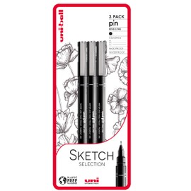 uni-ball PIN Fineliners, Black Fine Tipped Writing Pens, Water and Fade-Resistant Ink, Ideal for Architects, Sketching, Scrapbooking, Outlining, Art, Technical Drawing, Archival Quality, Pack of 3