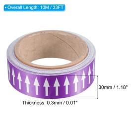 PATIKIL Flow Arrow Tape, Polyethylene Pipe Marking Sticker with Reflective Strips, Waterproof & Heat Resistant, for Pipe Flow Directional Identification, 1.2 inch x 33 ft, Purple/White