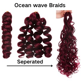 Dark Red Braiding Hair Pre stretched Curly Ocean Wave Crochet Braids Ez Braid Prestretched Hypoallergenic Braiding Hair Synthetic Knotless Itch Free