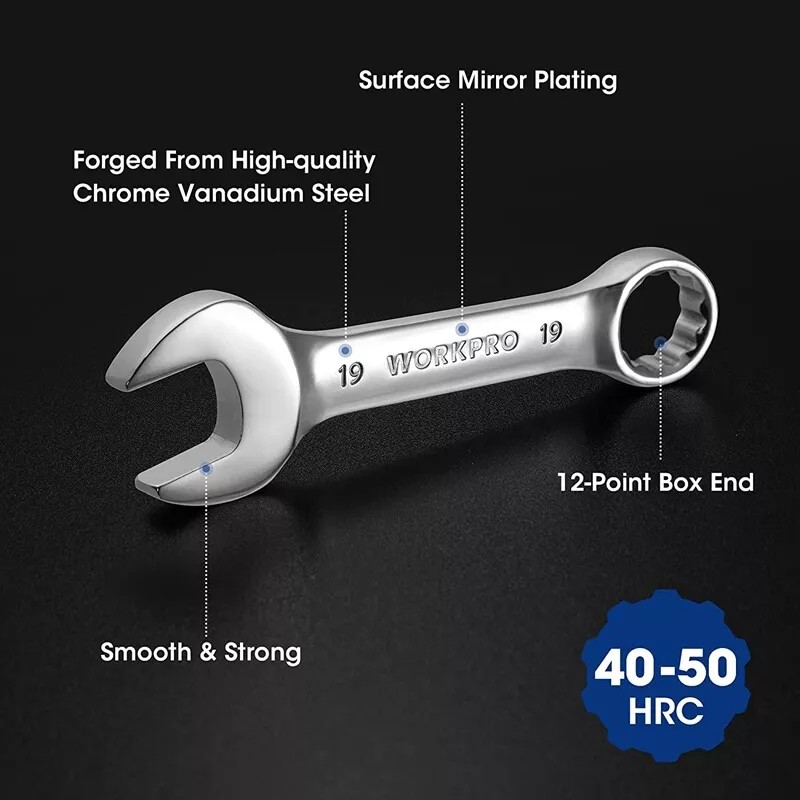 Workpro 12PC Metric Stubby Ratchet Combination Wrench Set 8-19mm 72-Tooth