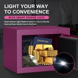 Bostra Fireproof Safe Box with Sensor Light & Fireproof Bag, Money Safe Box with Digital Keypad,Security Safe Box for Home, 0.23 Cubic Small Safe with Keys & Pass Code for Cash Jewelry Pink