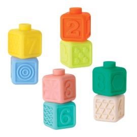 Infantino Squeeze & Stack - Set di 8 Blocchi Morbidi Colorati Testurizzati con Numeri e Texture sensoriali, Senza BPA, dai 6 Mesi in su