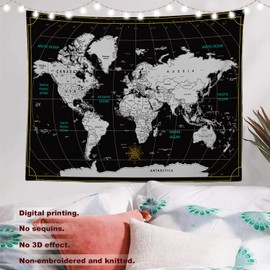 Batmerry World Maps For Wall, Earth Tapestry World History Classroom Decorations Geography For Kids Wall Art Polyester Fiber White Ruffled Around For Dorm Room Bedroom Living Room, 51.2X59.1 Inches