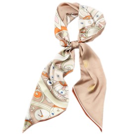 Clysoru Silk Neck Scarf Printed Scarves Head Women'S Fashion Oblique Angle Satin Scarfs For Bag Hair 59” X 5.9” (Clock naked pink)