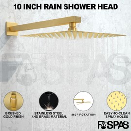 Fatspas Shower System with Tub Spout, Wall Mounted Shower Faucet Set for Bathroom with 10 Inch Rain Shower Head and Handheld Shower Head Set, Brushed Gold