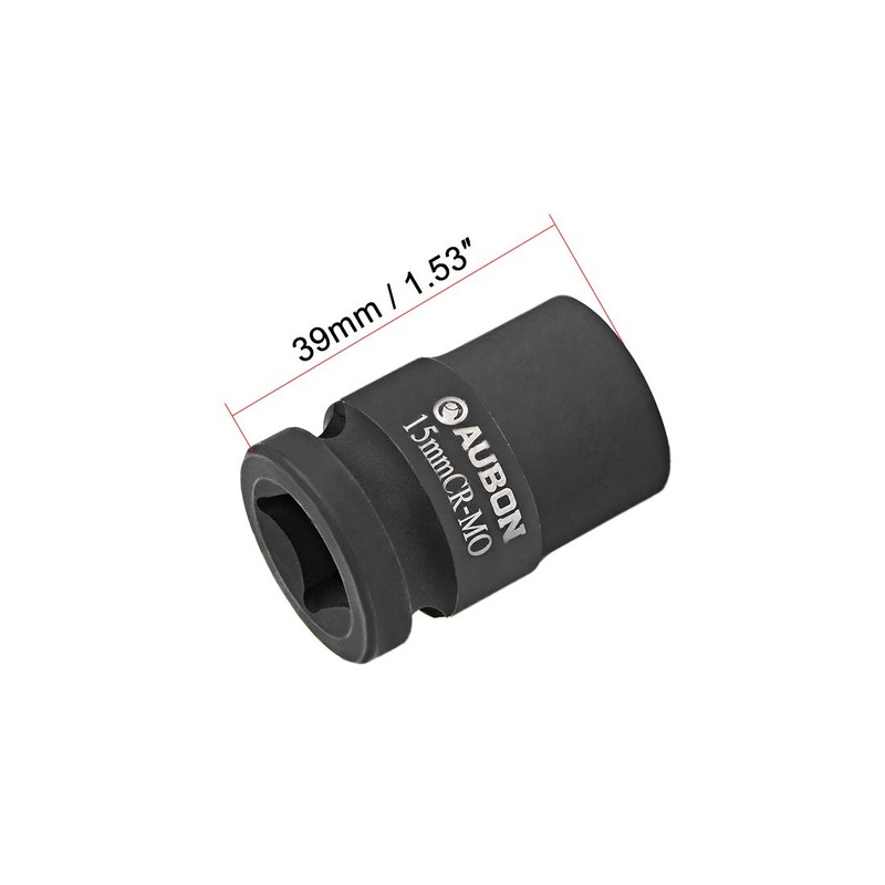 sourcing map 1/2-Inch Drive by 15mm Shallow Impact Socket, Cr-Mo