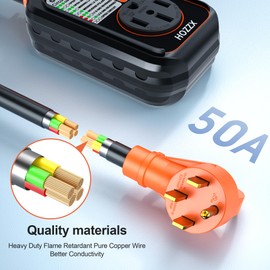 HOZZX RV Surge Protector 50 Amp for RV Camper, RV Waterproof Circuit Analyzer Surge Guard Full Protection 9600J, Surge Voltage Protection Plug for Camper,Travel Trailers, Orange