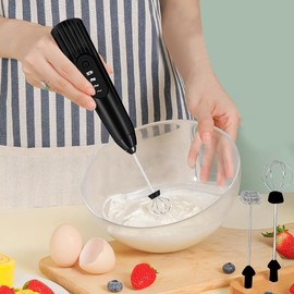 AGTOWM Espumador de Leche de Agitador Eléctrico de Mano, mini Batidora de Café con 3 Velocidades Ajustables, para Café, Matcha, Café con Leche, Capuchino (Negro)