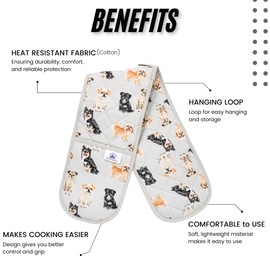 Double Oven Gloves UK: Heat-Resistant Mitts, Heavy-Duty Pot Holders for the Kitchen – Perfect for Farmers, Cooking, and Kitchen Novelty Use (Dog 2)