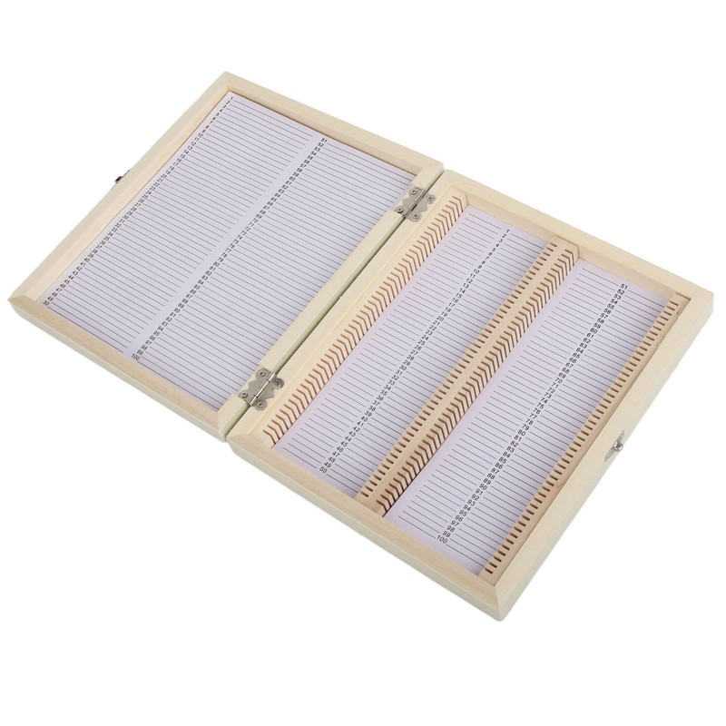 100PCS Biology Glass Prepared Microscope Slides Specimens Wooden Slide Storage