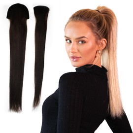 Tail Couture Clip-In Ponytail Extension – 18” 100% Human Hair, Seamless Two-Piece Set – Natural Look, Damage-Free, Easy to Apply – Long Straight Pony Tail Hair Piece for Women - #2 Dark Brown