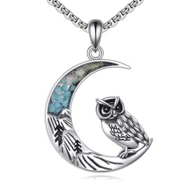CUPENDA Owl Gifts for Women 925 Sterling Silver Crescent Moon Owl Pendant Necklace Owl Jewellery Gift for Women Men Owl Lovers