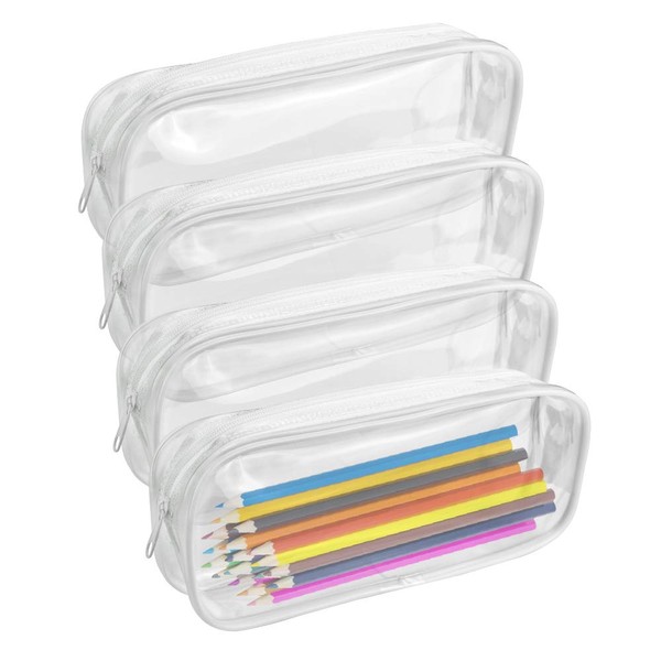 KBNIAN Lot de 4 Trousses à Crayons Transparentes en PVC avec Fermeture Éclair Trousses à Crayons Étanche Transparentes avec Fermeture Sac Cosmétiques Transparent pour Enfants, Adultes et Scolaires