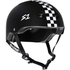 S1 Lifer Helmet for Skateboarding, BMX, and Roller Skating - EPS Fusion Foam, CPSC & ASTM Certified - Black Matte w/Checkers Small (21")