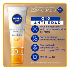 NIVEA SUN Protector Solar Facial Anti-edad (50 ml), Enriquecido con Q10, Bloqueador solar FPS 50, no Grasoso para Todo Tipo de Piel                   