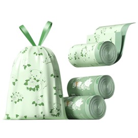 4 Gallon Small Trash Bags No-Tearing Drawstring 1.1 Mil Thick - 90 Count Green Flower Small Garbage Bags for Bathroom Kitchen Toilet Home Office and Bedroom