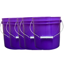 House Naturals 2 Gallon Food Grade Plastic Bucket Purple with Screw on Lid Made in USA (Pack of 5)