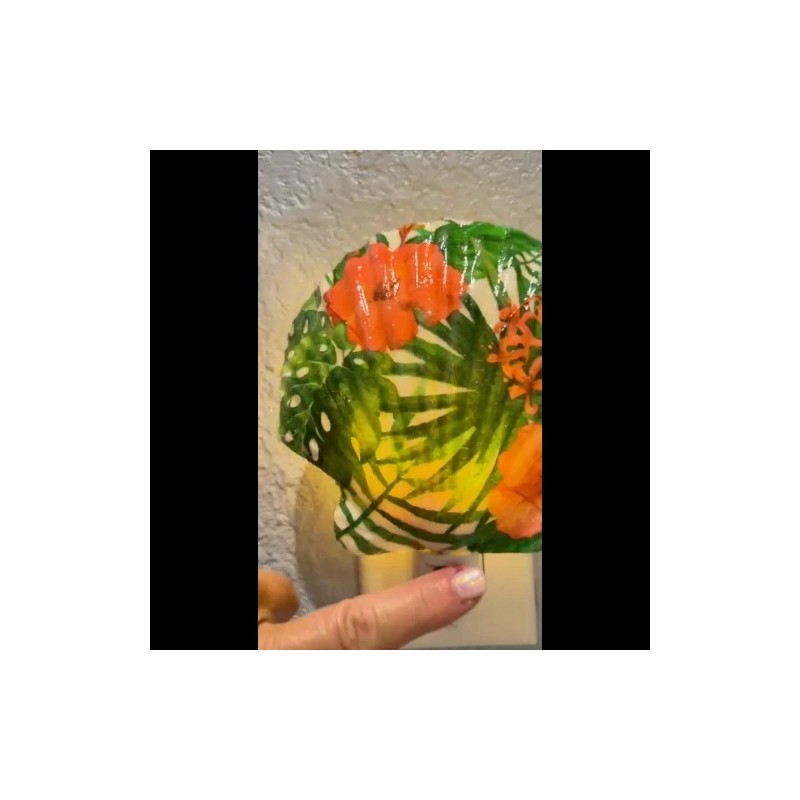 Nightlight Hibiscus Coastal Scallop Shell Decoupage Shell Art Light- Beach