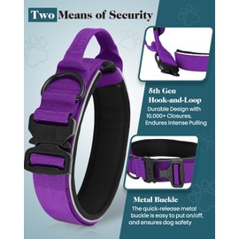2025 Upgraded Purple Reflective Thick Wide Dog Collar for Medium Large Dogs, Heavy-Duty Adjustable Nylon with Soft Padding, Quick Release Metal Buckle for Walking and Training