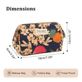 Long Keeper Travel Makeup Bag Floral Wide-Open Beauty Cosmetic Bags for Women Make Up Organiser Bag Toiletries & Beauty Essentials Waterproof Wash Bags (Navy Blue Base Lily)