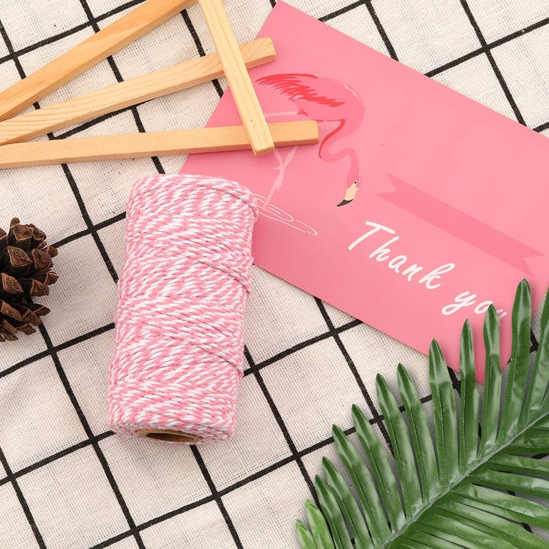 Pink and White Twine,100M/328 Feet Cotton Bakers Twine,Christmas String,Heavy Duty