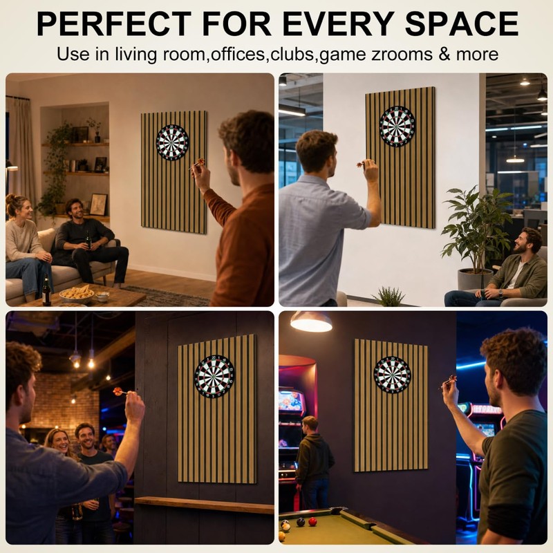 TEHAUX Felt Dart Board Wall Protector, Wood Grain Foldable Square