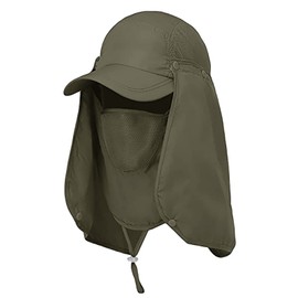 REKOBON Sombrero de Sol, Gorro de Pesca Plegable 360°UV Protección Tapas con Solapa para el Cuello extraíble y cubrecara Gorra de béisbol para Viajes Camping Senderismo Caza,Unisex (Verde Militar)