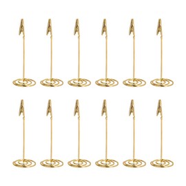 Place Card Table Number Holders - Small Metal Stands with Clips - Ideal for Memos, Food Labels, Weddings, Birthday Parties and Receptions - Gold (12-Pack)