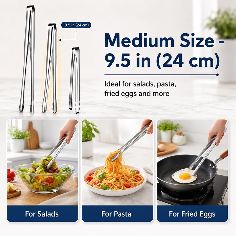 Foyohaven Stainless Steel Kitchen Tongs Set of 3, 6-11.5in Non-Slip