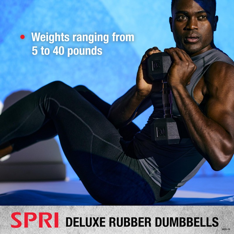 Dumbbells Hand Weights Set of 2 - Rubber Hex Chrome