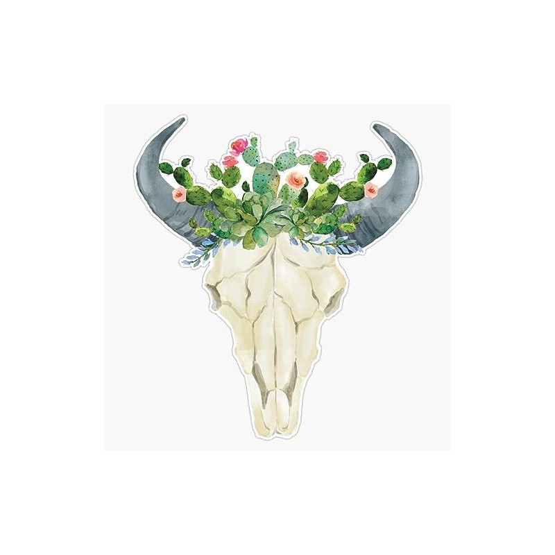 Bull Skull with Cacti Crown - Hand Painted Watercolor Bumper