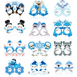 YYMYMGJ 24 PCS Winter Arctic Animals Paper Eyeglasses Winter Polar Arctic Animals Party Favors Birthday Party Decorations Supplies Photo Booth Props for Kids Boys Girls