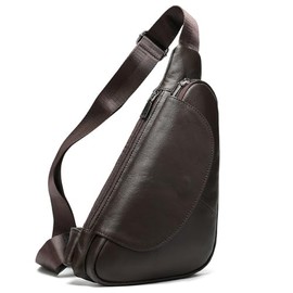 NIUCUNZH Genuine Leather Sling Bag Triangle Crossbody Bags Front Chest Day Pack One Shoulder Strap Backpack coffee