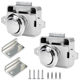 MejaRizon Push Lock Lock, Pack of 2 Zinc Alloy Push Lock, Keyless RV Cabinet Locks with Large Push Button, Camping Cabinet Closure, Suitable for Cupboard, Wooden Cabinet, Motorhome (Silver)