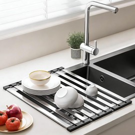 Miao Steward Over The Sink Kitchen Dish Drying Rack Organizer - Stainless Steel Collapsible Non-Slip Space-Saving [16.54 * 12.8IN] - Rust-Resistant Heat-Resistant Sturdy - Easy to Clean