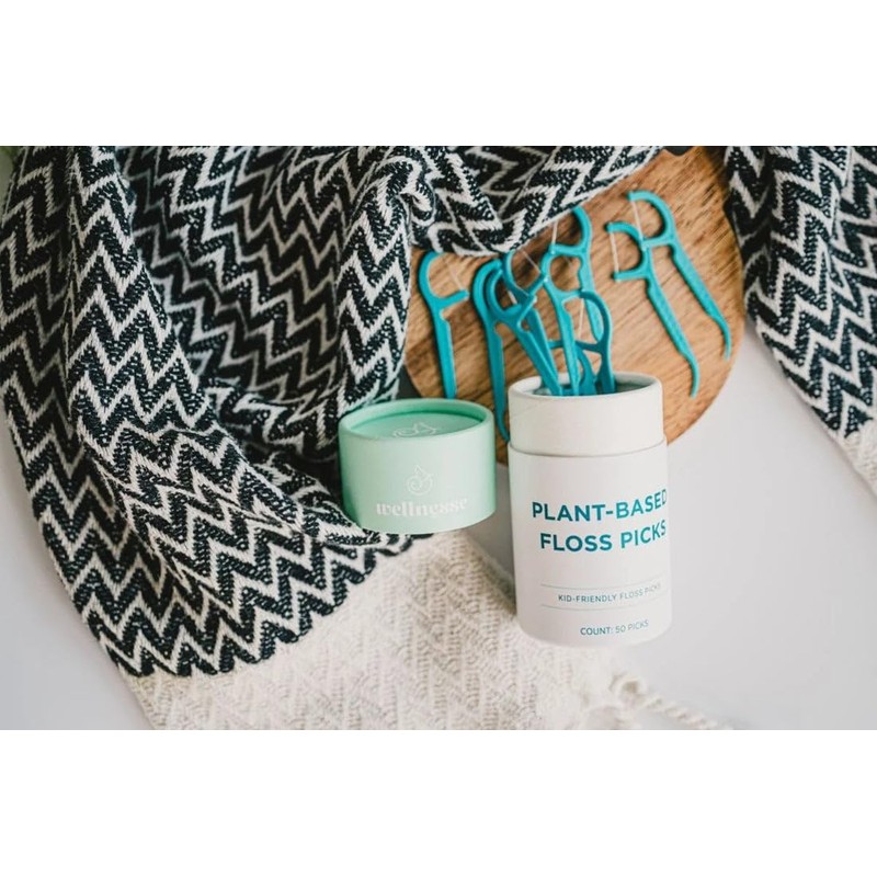 Wellnesse Plant Based Floss Picks - Kid Friendly - 50
