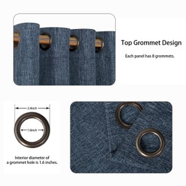 LORDTEX Linen Look Textured Blackout Curtains with Thermal Insulated Liner - Heavy Thick Grommet Window Drapes for Bedroom, 50 x 108 Inches, Blue, Set of 2 Panels