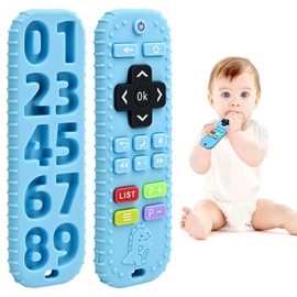 Teething Baby Toys 0-6 Months, Soft Silicone Remote Control Teethers Toys for Babies 6 to 12 Months, Teething Infant Toys Chew Set for Newborn Boys Girls First Birthday Christmas Easter Gifts, Blue