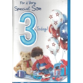 Prelude Son 3rd Birthday Card ~ for A Very Special Son 3 Today ! ~ Teddy & Balloons Medium Card Size 23cm x 16cm