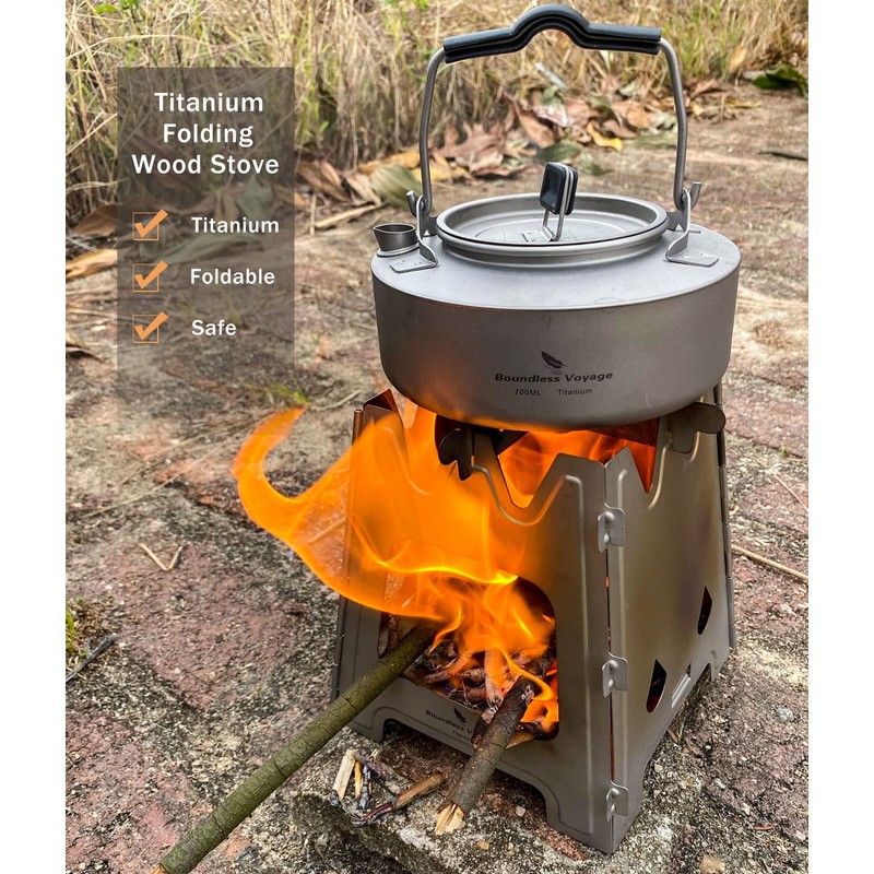 Boundless Voyage Outdoor Titanium Folding Wood Stove Camping Multi-Fuels Alcohol