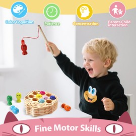 Jovarous Montessori Toys for Toddlers 2 3 4 5 Years Old, Wooden Magnetic Fishing Game for Preschool Education, Learning Fine Motor Skills Fishing Toys, for Kids Boys & Girls