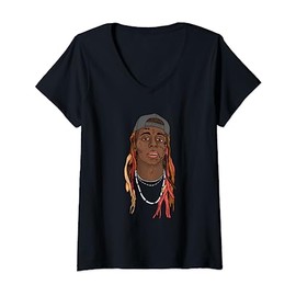 Womens Lil Wayne Illustrated Face V-Neck T-Shirt