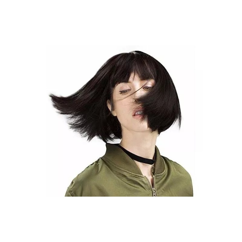 Reecho Peluca Negro Marrón Liso 28 Cm Con Fleco Reecho